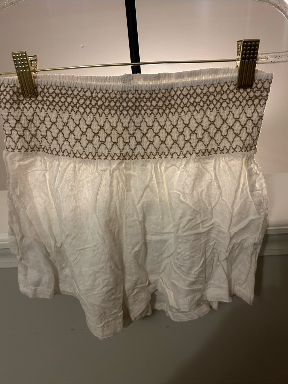Cali1850 high-Waist Smocked linen blend White Women's Shorts with Textured Waist